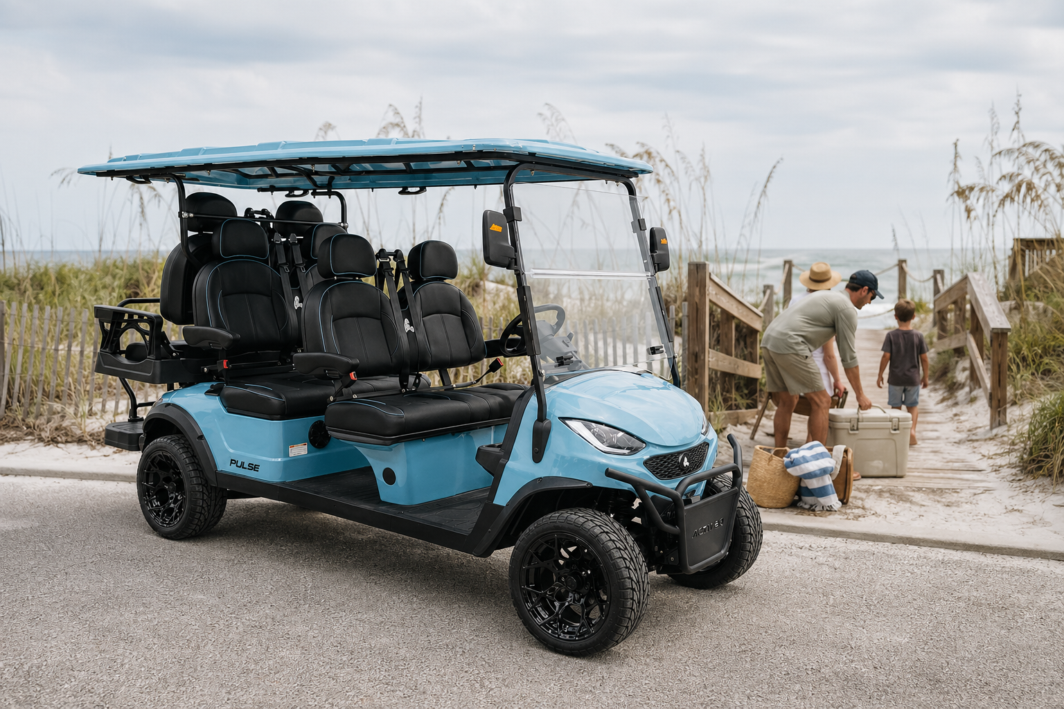 Sky Blue ActivEV Pulse near a 30A beach access